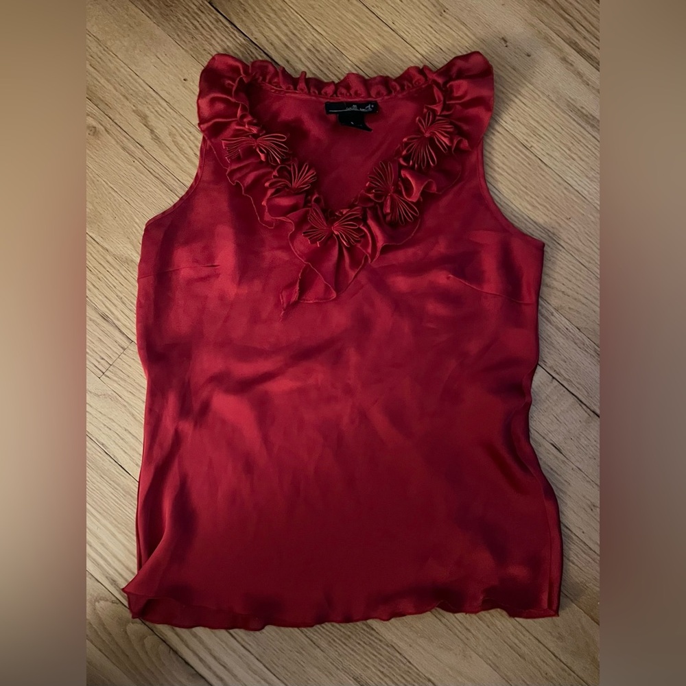 Willi Smith Vibrant Red Ruffled Blouse